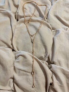 Free People Crystal Gemstone Lariat Statement Necklace
